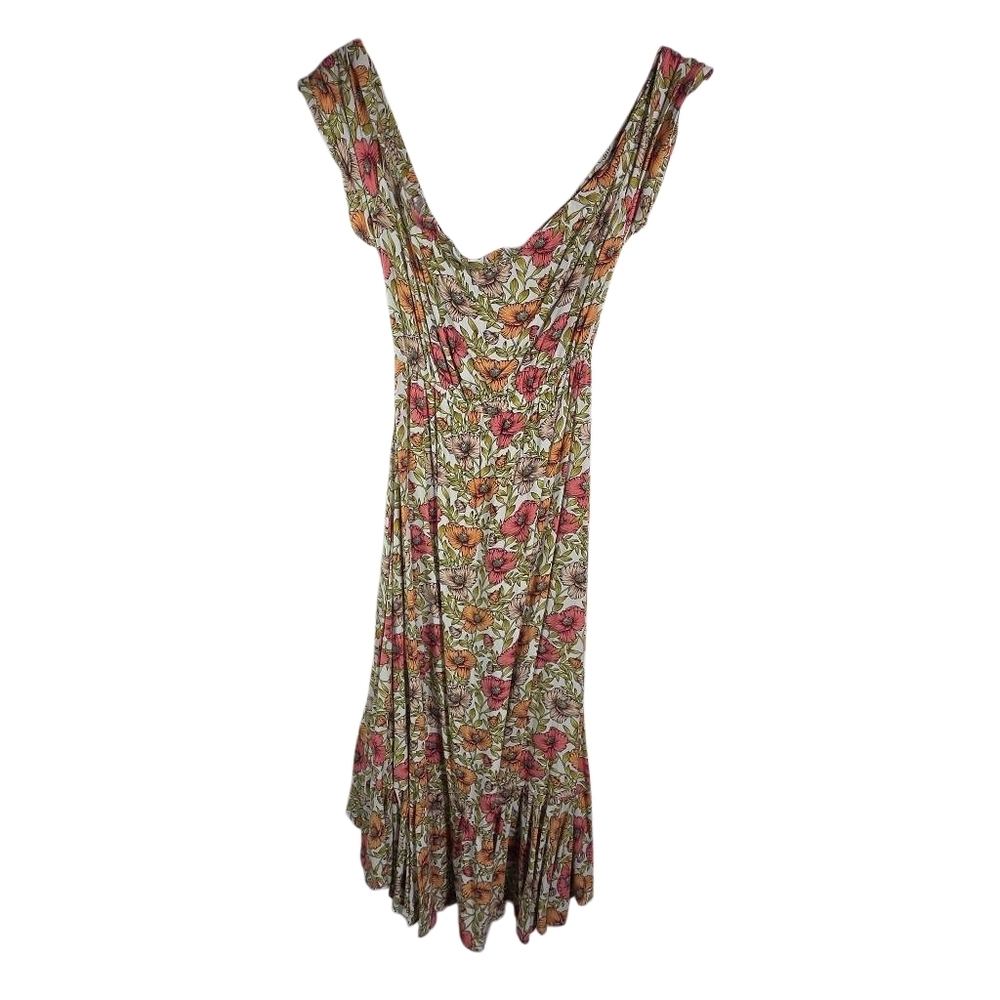 Abel The Label Floral Scoop-Neck Maxi Dress in Pink, Green & Orange